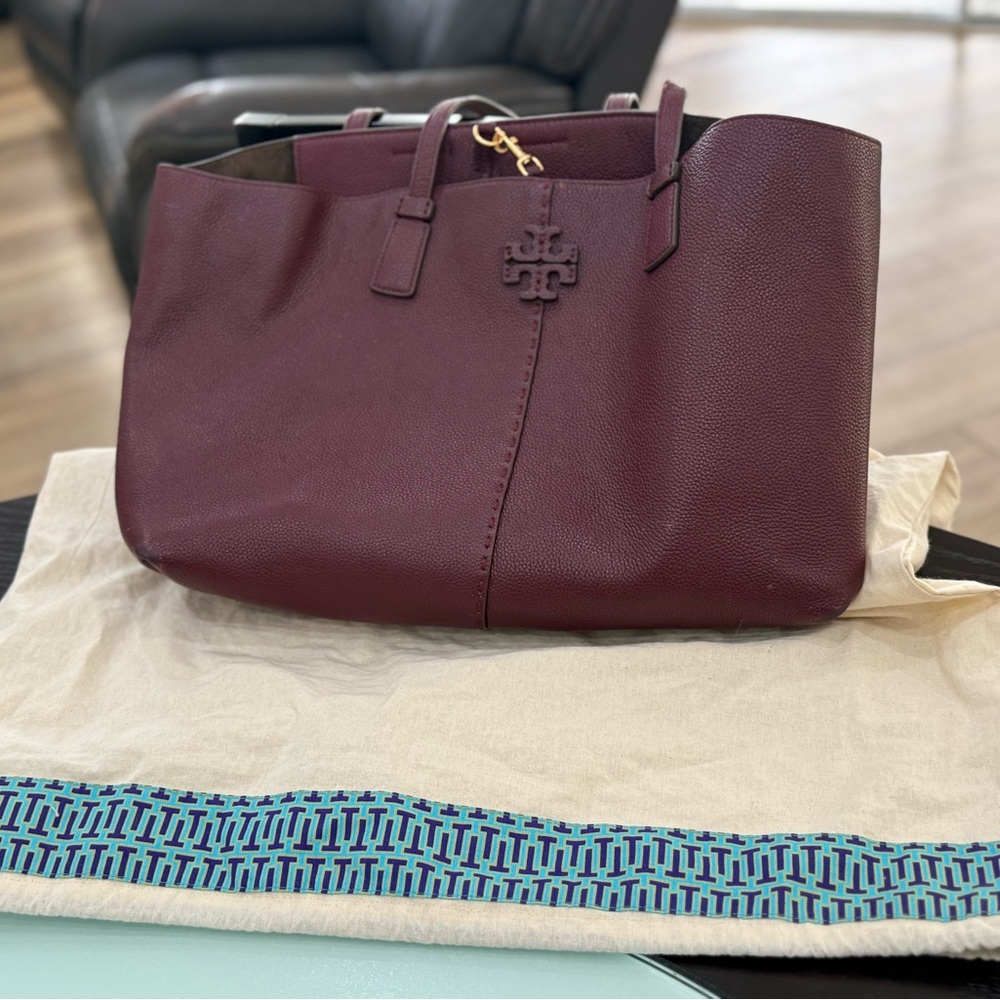 Tory Burch Burgundy Leather Tote Bag